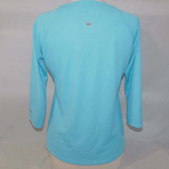 Columbia PFG Omni-Shade Womens M Aqua Blue 1/4 Sleeve Top Shirt - Picture 9 of 10